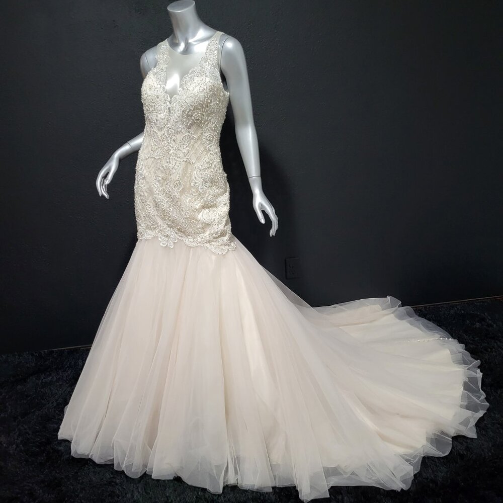 NWT~$3300~ALLURE~6/8~IVORY EMBELLISHED RHINESTONE CRYSTAL MERMAID WEDDING DRESS
